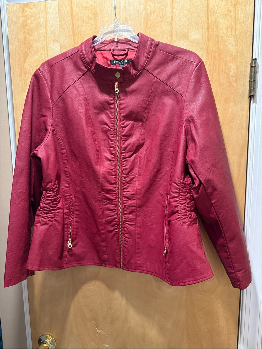 Baccini Burgundy Faux Leather Zip-Front Jacket NEW